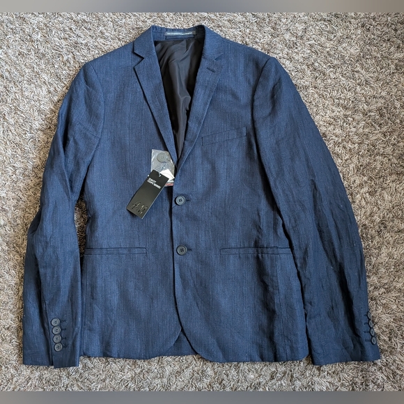 NWT H&M Navy Slim-Fit 100% Linen 2-Button Blazer Suit Jacket Men's 34R - Picture 1 of 9